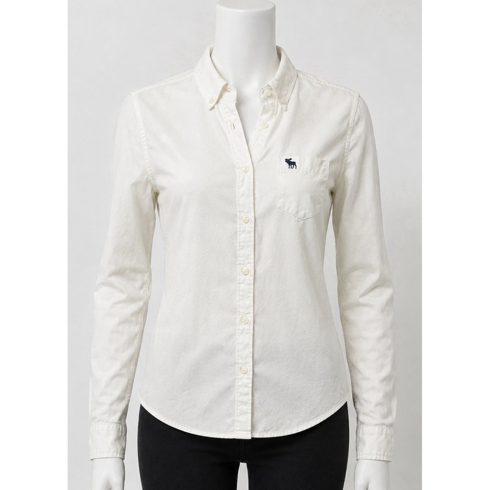 ABERCROMBIE & FITCH Women's White Long Sleeve Button Up Shirt Medium M Class